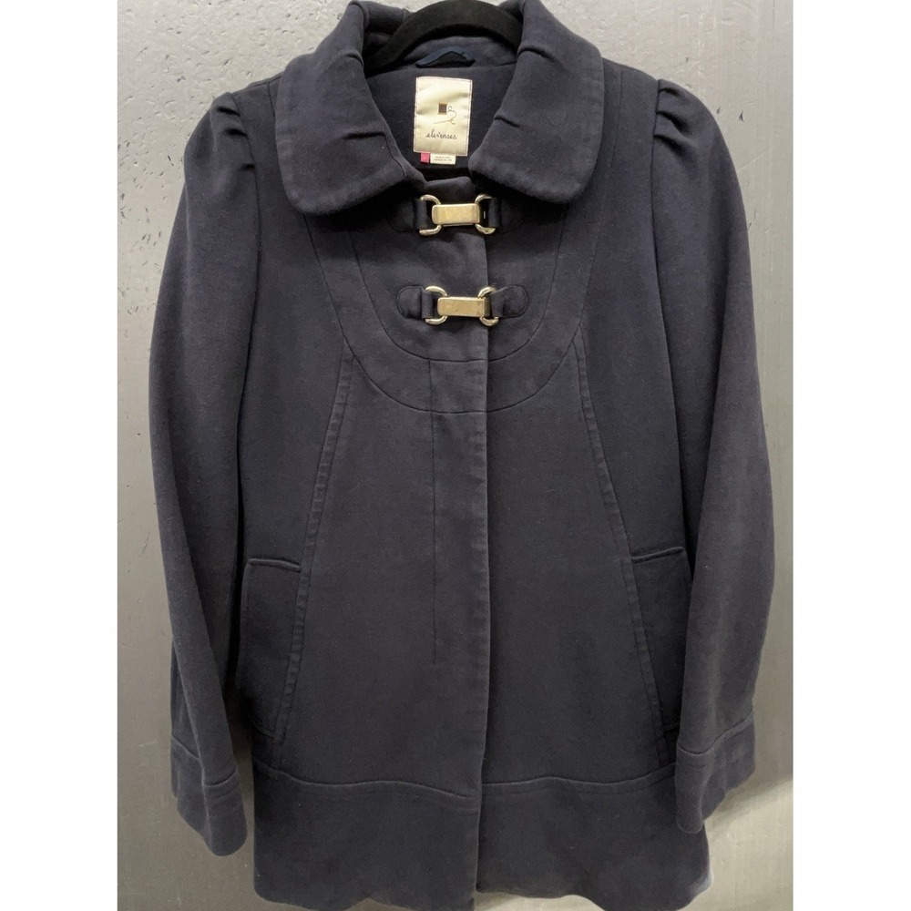 Anthropologie Elevenses Jacket 4 Blue Cotton Wool Blend Gold Toggle Pockets Soft